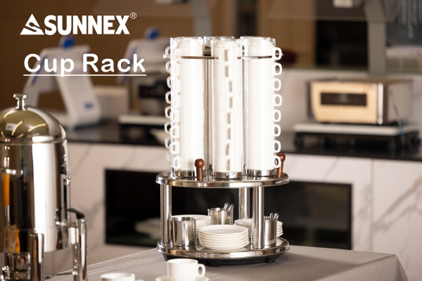 SUNNEX REVOLVING CUPS DISPENSER, BASIS AV RUSTFRI STÅL OG TRE SKEIER KRUS INKLUDERT ， PC CUP RØR